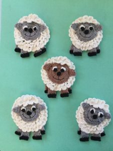 Finished crochet sheep group portrait