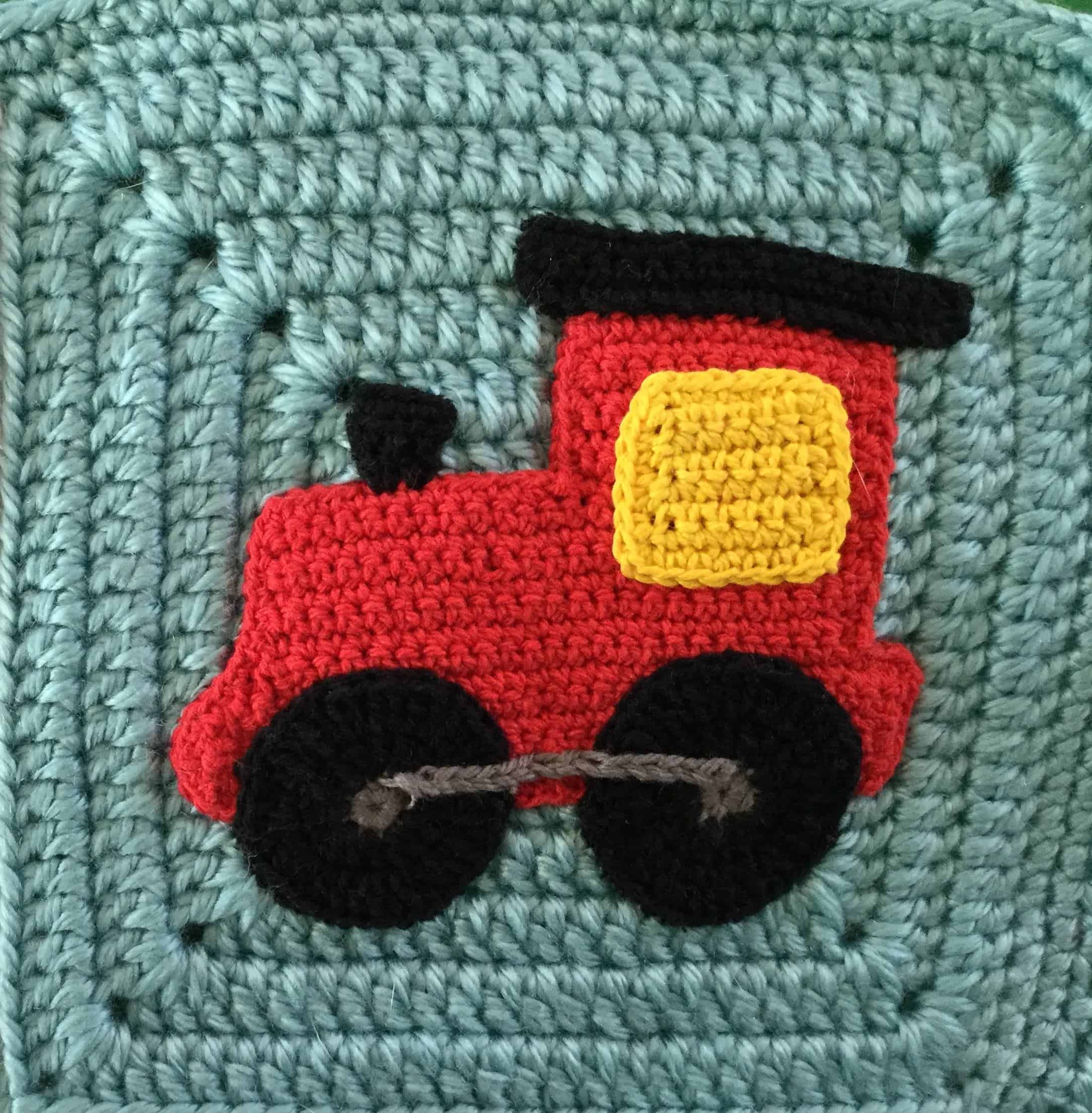 Crocheted Baby blanket for train enthusiast. Train print print on the