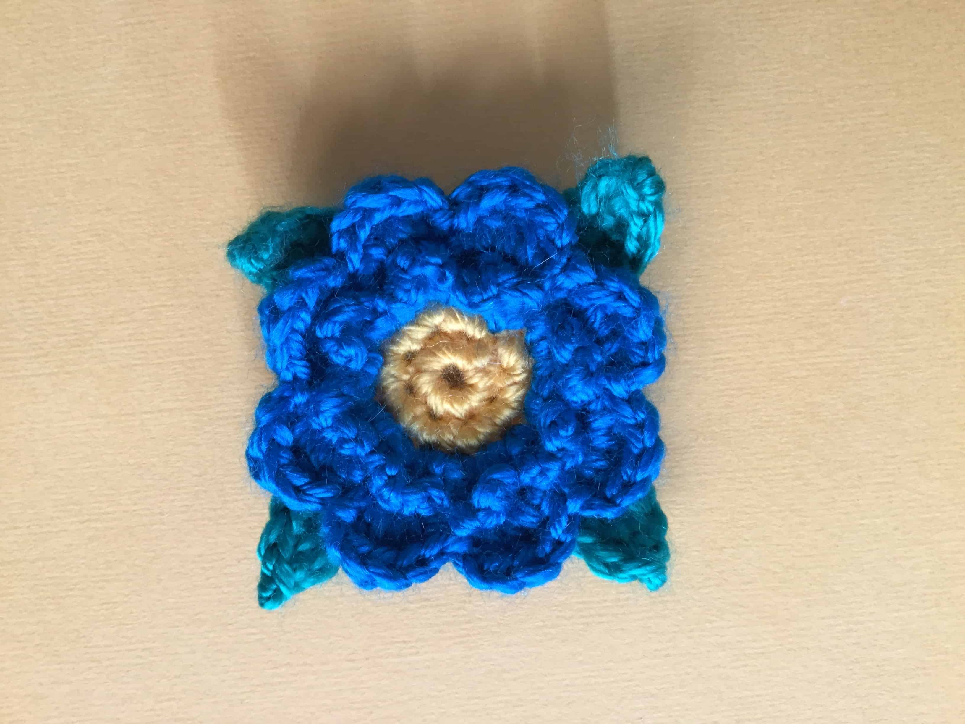 Finished crochet flower for granny square landscape