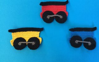 Finished crochet train carriage group landscape