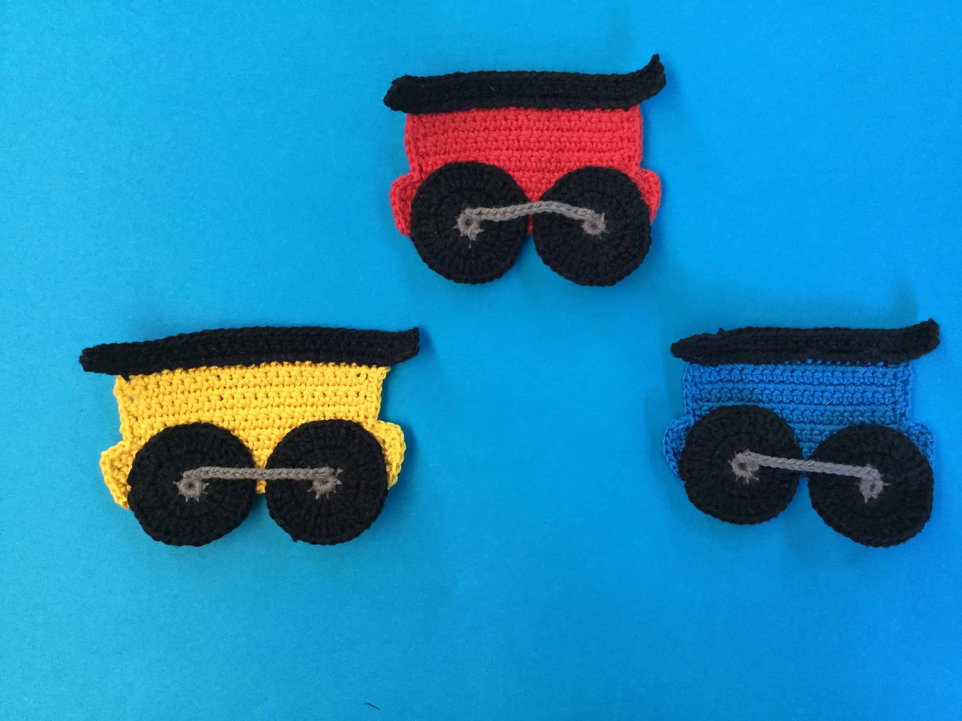 Finished crochet train carriage group landscape