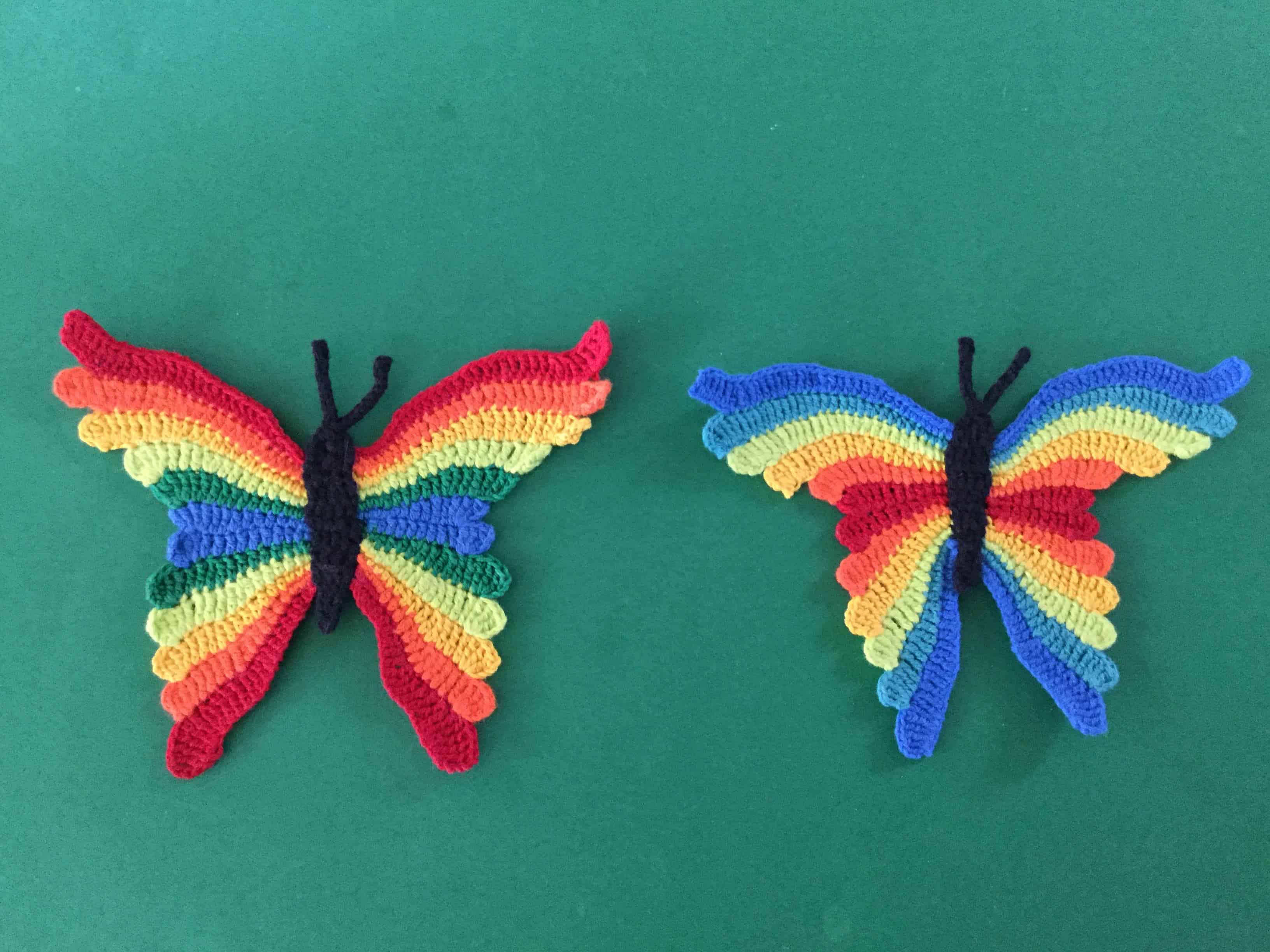 Finished crochet butterfly green background group landscape