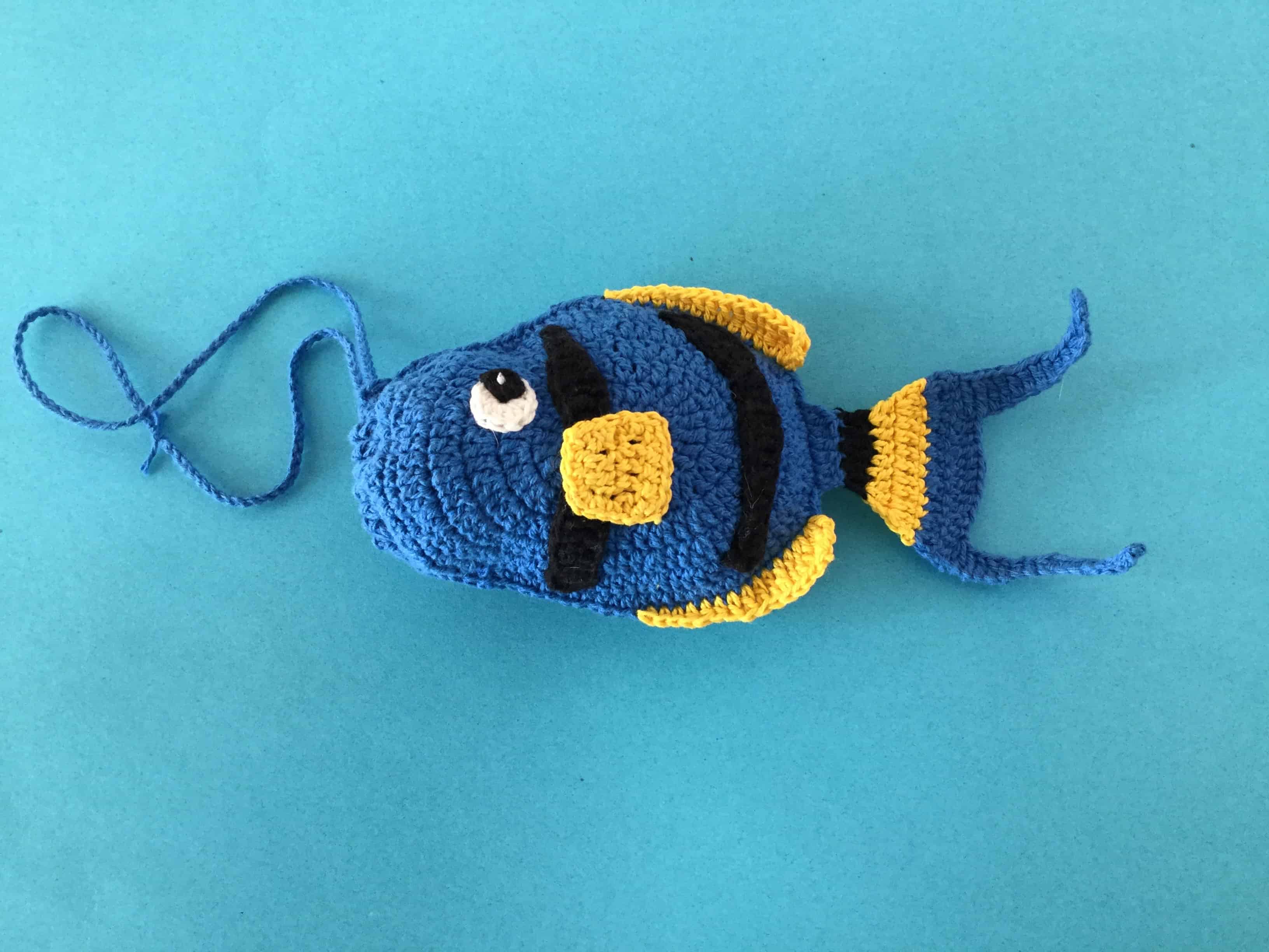 Finished crochet fish scrubbie landscape