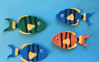 Finished crochet tropical fish group landscape