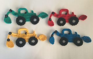 Finished crochet digger white background group landscape