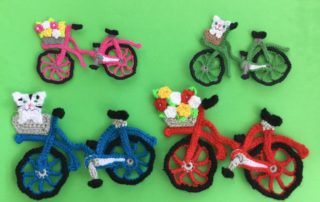 Finished crochet bicycle applique group landscape
