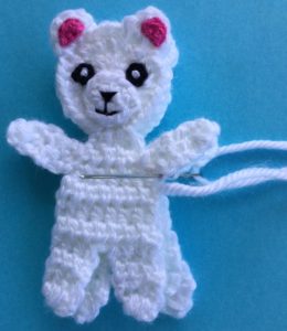 Crochet teddy for plane mobile joining bodies