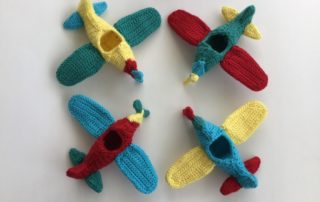 Finished crochet plane mobile group landscape