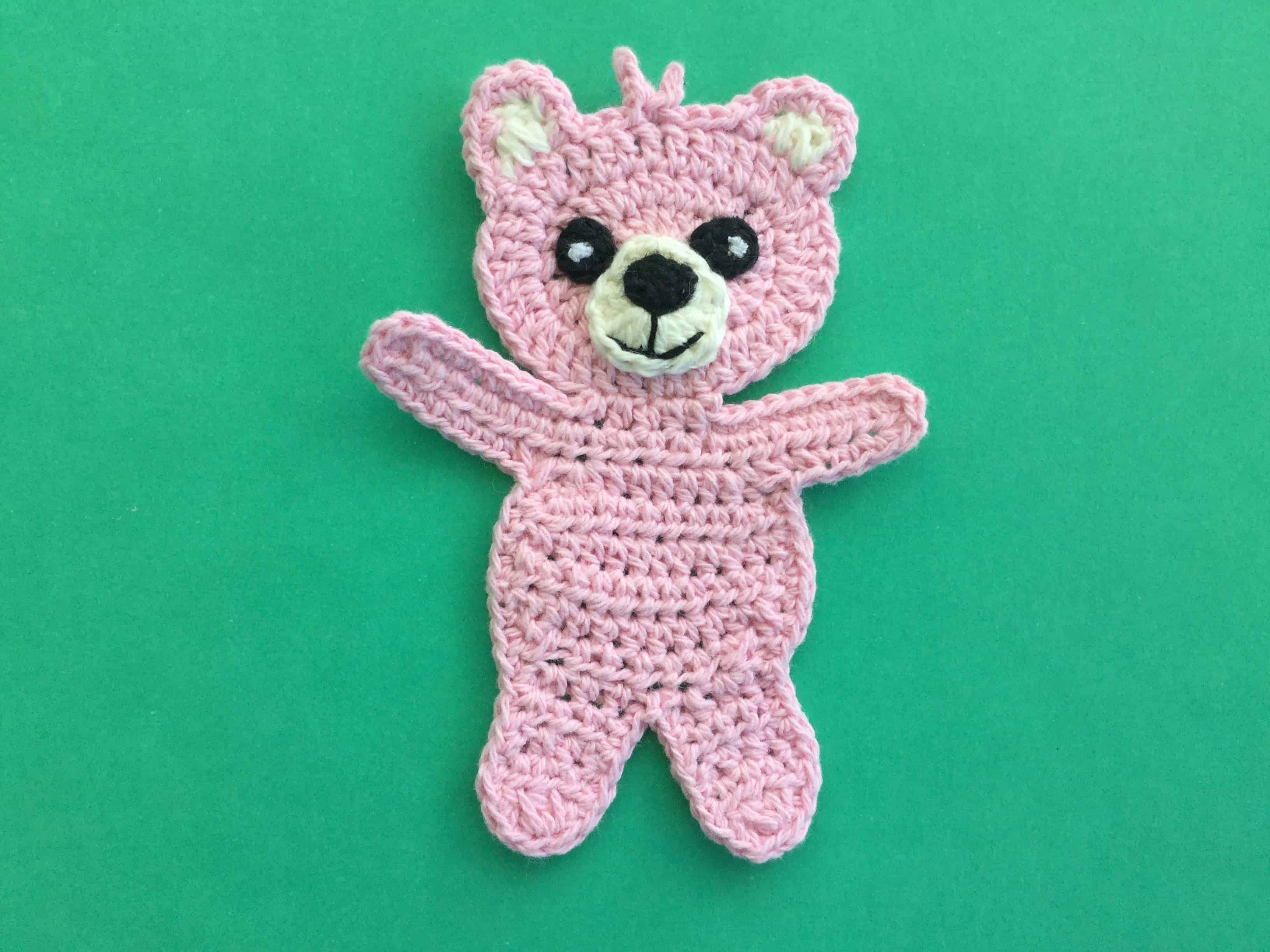 Finished crochet child teddy bear landscape