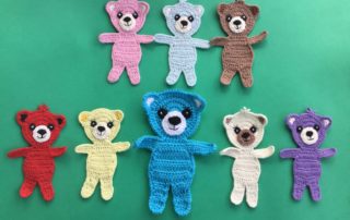 Finished crochet teddy bear applique group landscape