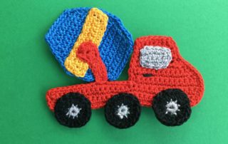Finished crochet cement mixer landscape