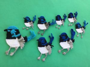 Finished crochet blue wren 2 ply group landscape