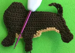 Crochet dachshund 2 ply joining for second front leg neatening row