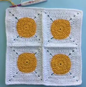 Crochet spring blanket granny joining for row three