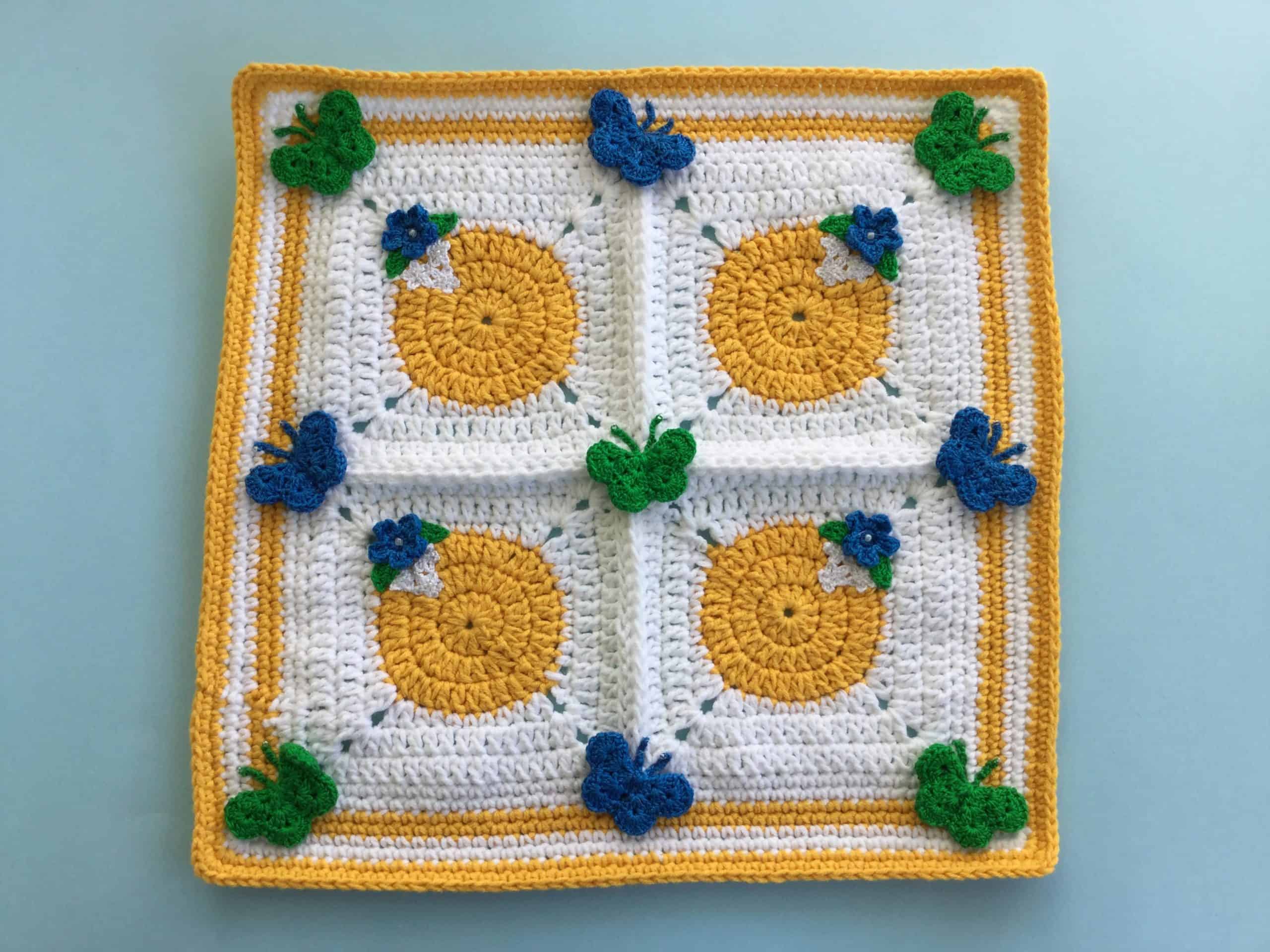 Finished Crochet spring blanket cushion landscape