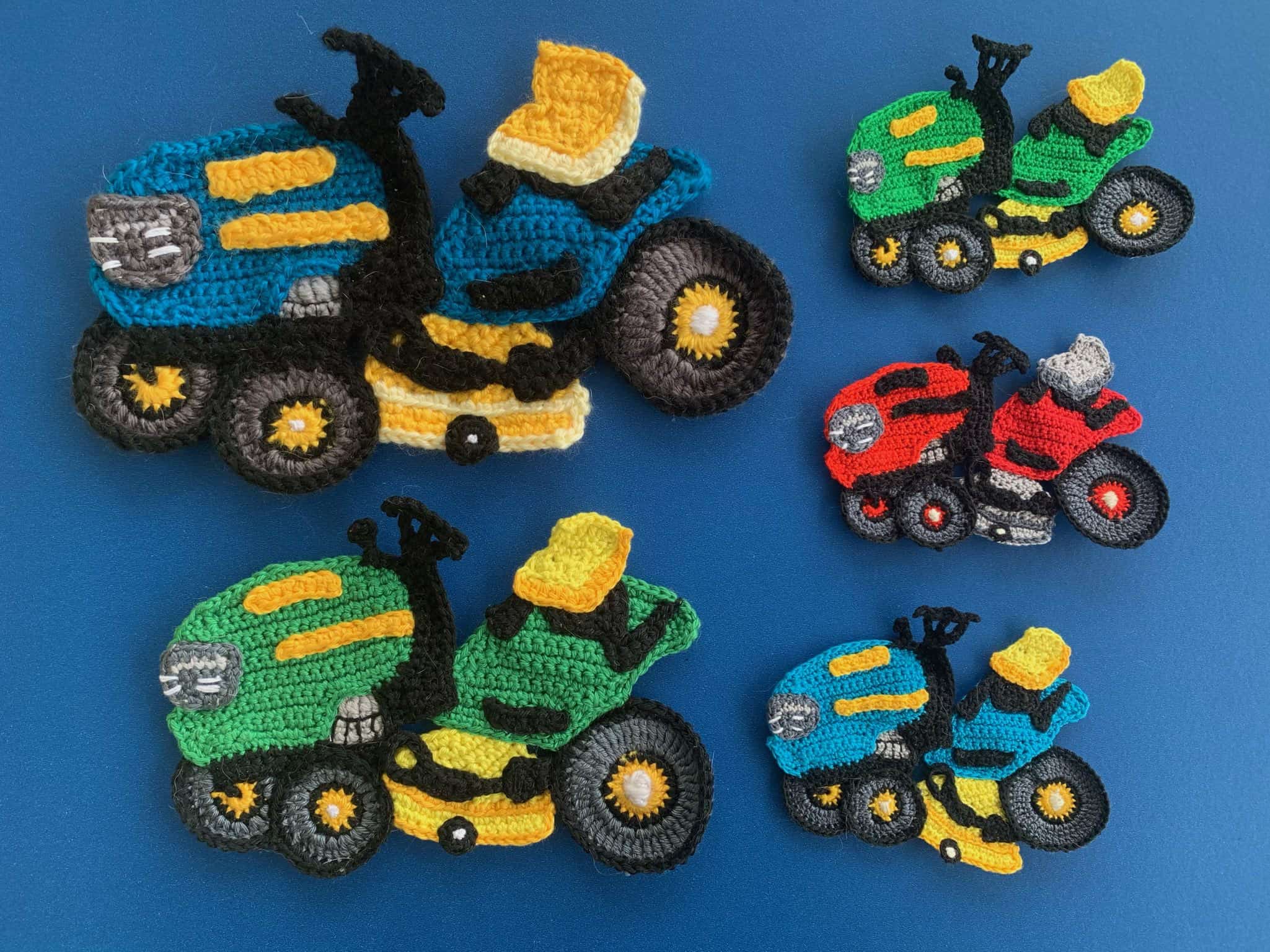 Finished crochet ride on mower 2 ply group landscape