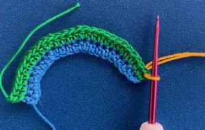 Crochet rainbow 2 ply joining for row 3