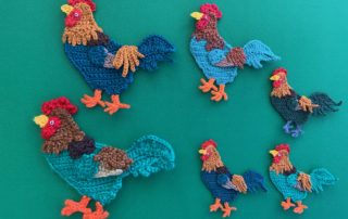 Finished crochet rooster 2 ply group landscape