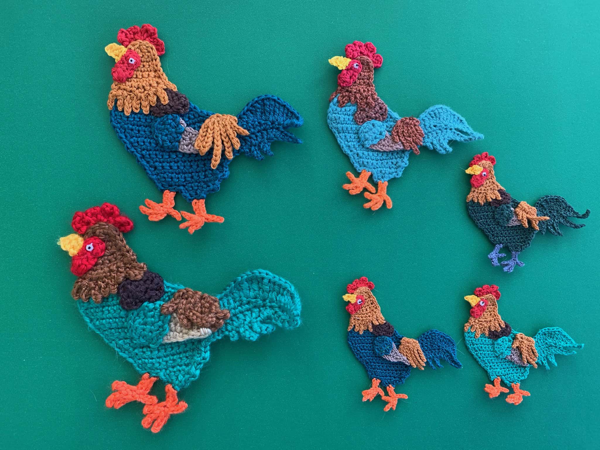 Finished crochet rooster 2 ply group landscape