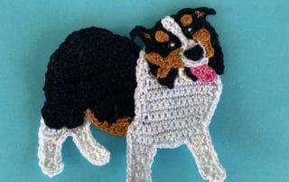 Finished crochet tri colored border collie 2 ply landscape
