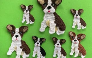 Finished crochet French bulldog 2 ply group landscape