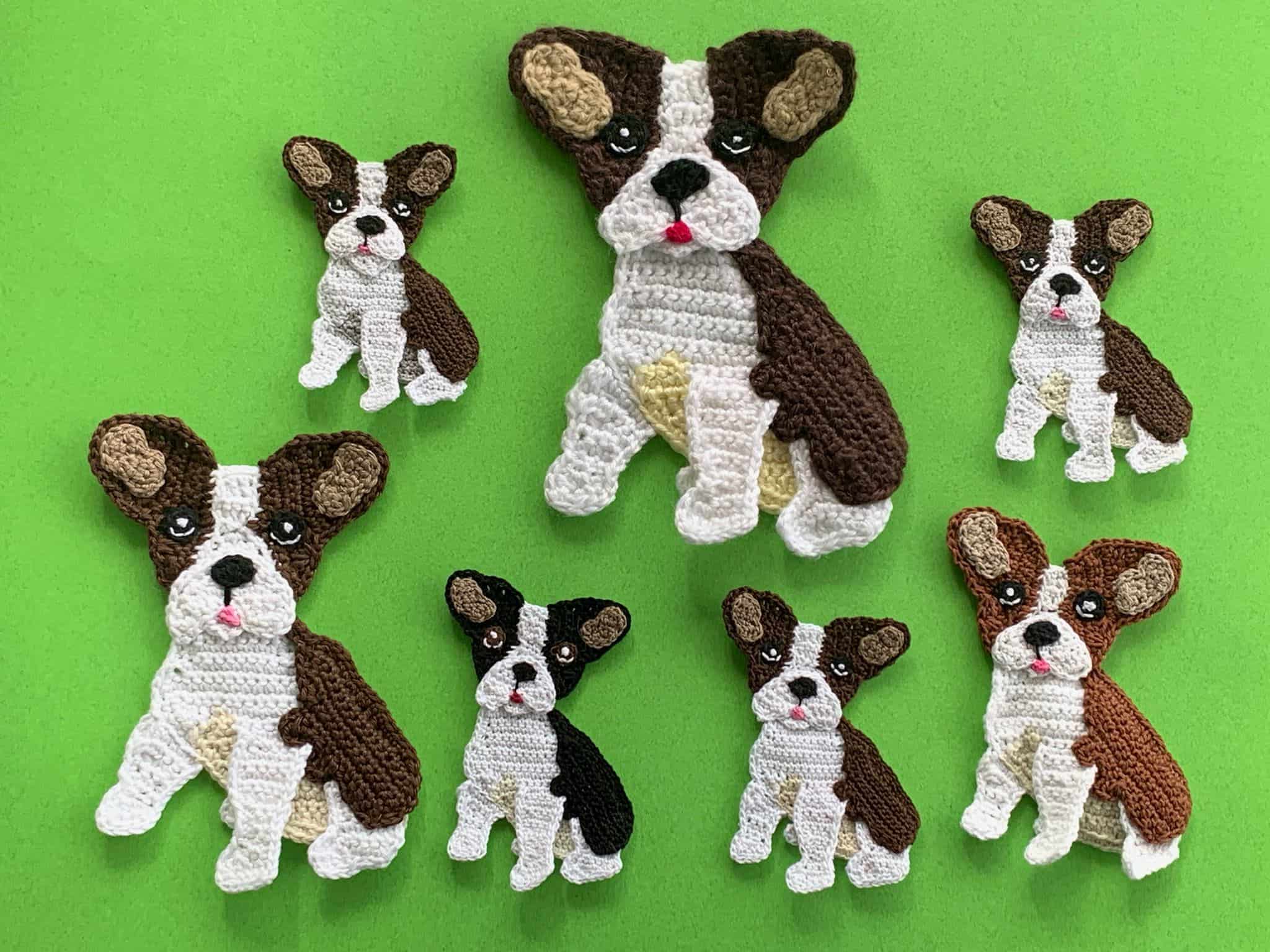 Finished crochet French bulldog 2 ply group landscape
