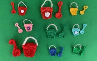 Finished crochet bucket and spade 2 ply group landscape