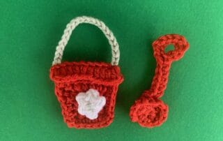Finished crochet bucket and spade 4 ply landscape