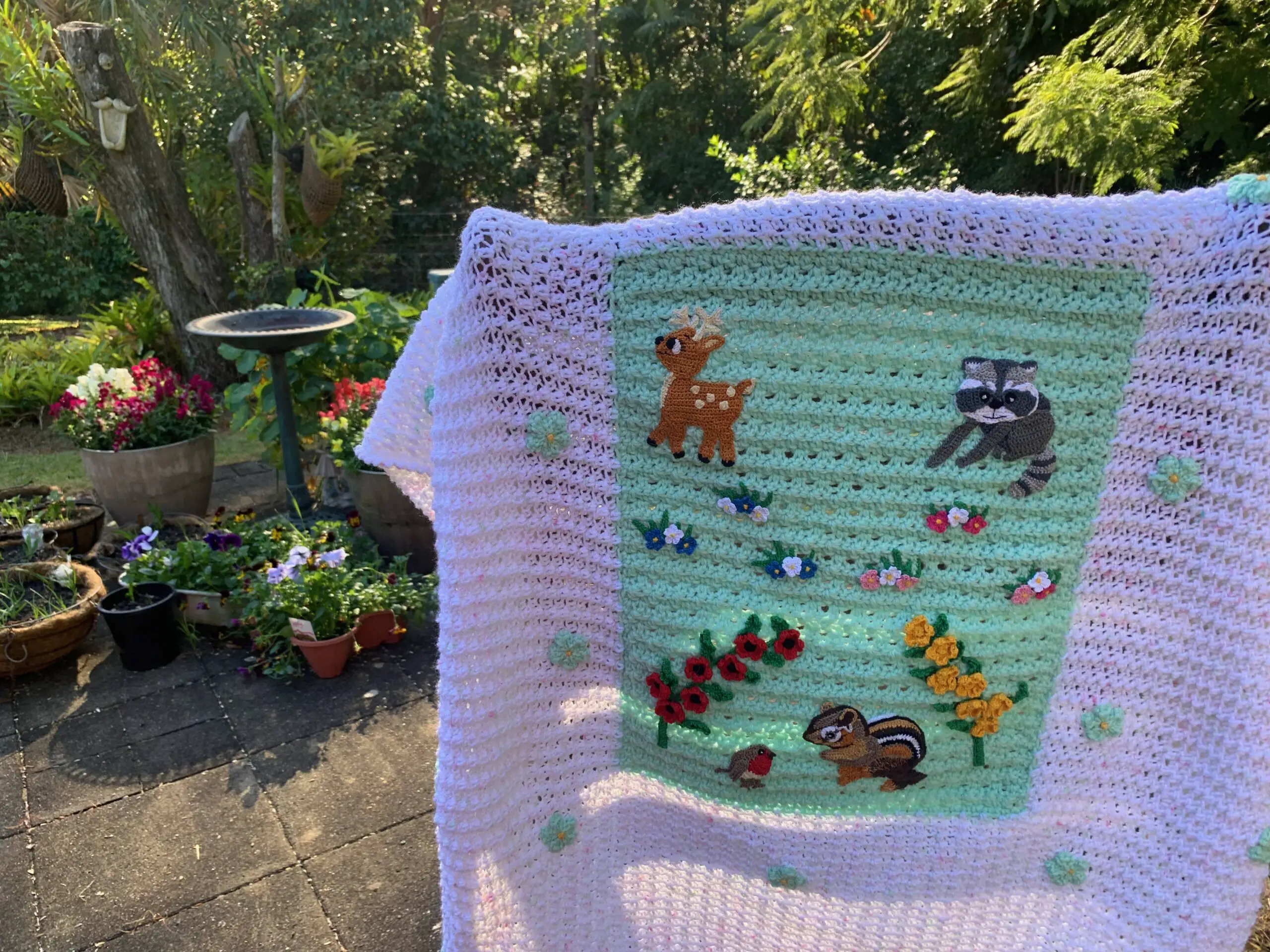 Finished picture panel baby blanket animal panel landscape outside