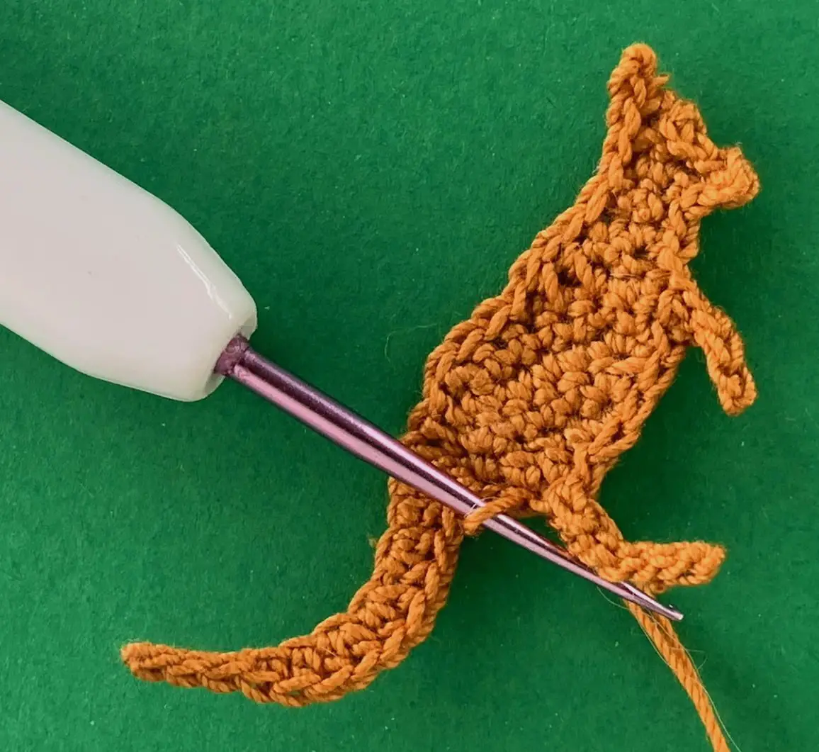 Crochet reverse kangaroo 2 ply joining for back leg