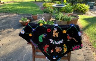 Finished crochet shawl landscape