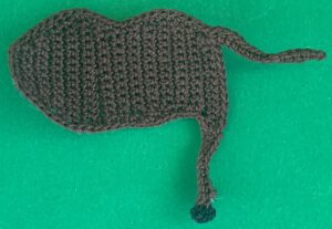 Crochet moose 2 ply near back leg with hoof