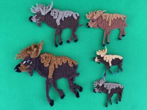 Finished crochet moose 2 ply group landscape