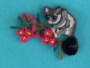 Finished crochet gumnut 2 ply possum landscape