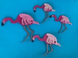 Finished crochet bending flamingo 2 ply group landscape