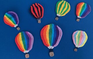 Finished crochet hot air balloon 2 ply group landscape