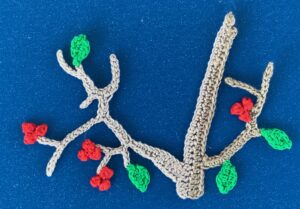 Crochet cardinal 2 ply branch with leaves