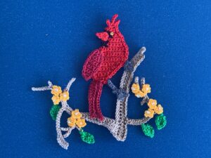 Finished crochet cardinal 2 ply with flowers landscape