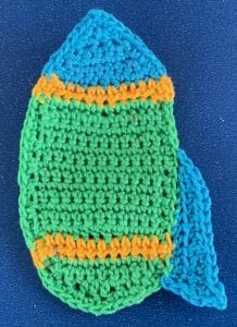 Crochet rocket 2 ply first fin neatened