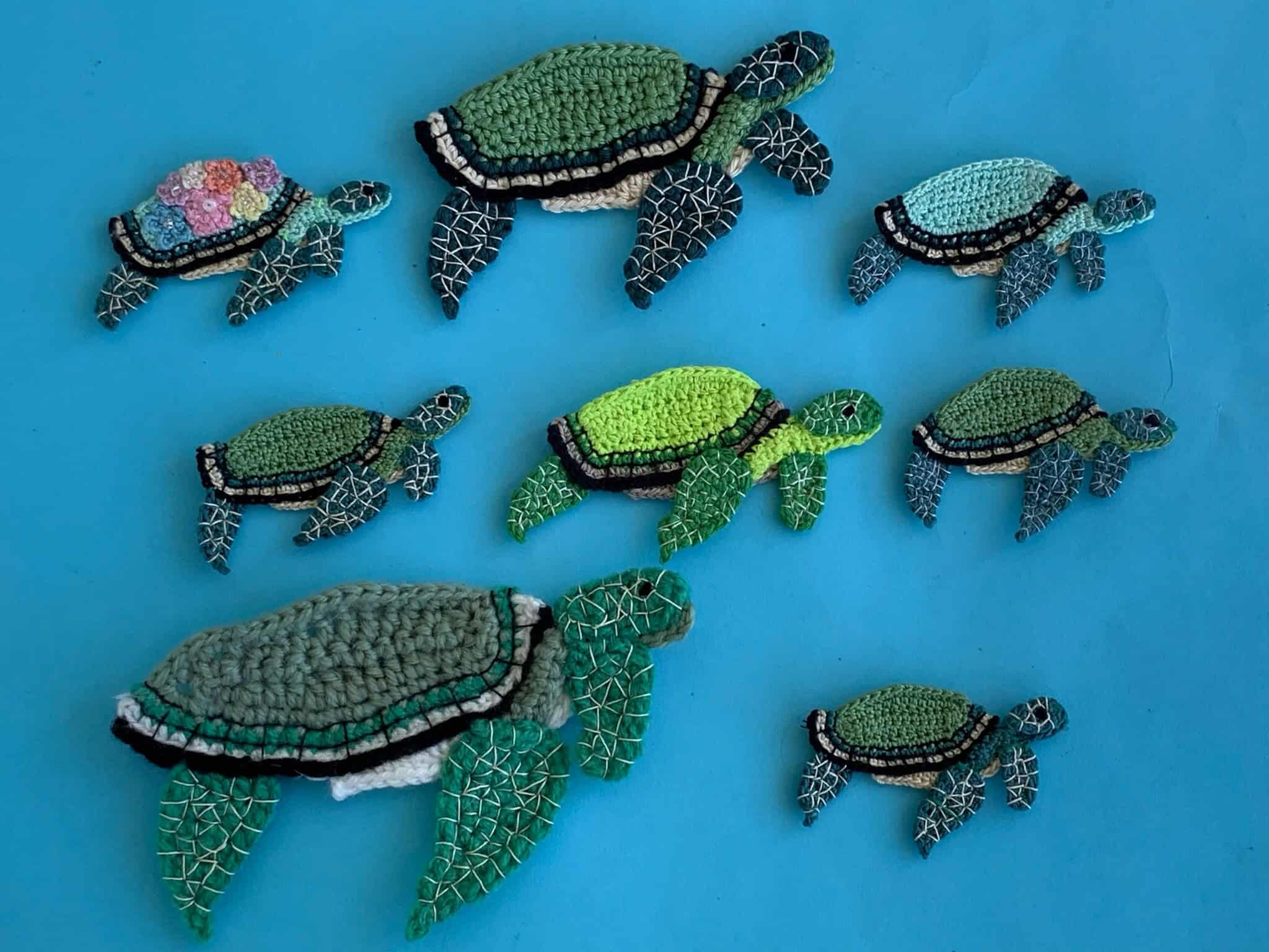 Finished crochet turtle 2 ply group landscape