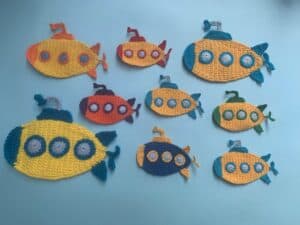 Finished crochet submarine 2 ply group landscape