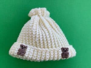 Finished crochet tiny teddy bear 2 ply beanie landscape