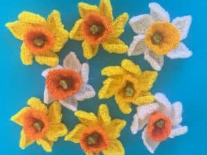 Finished crochet daffodil 2 ply group without stems landscape