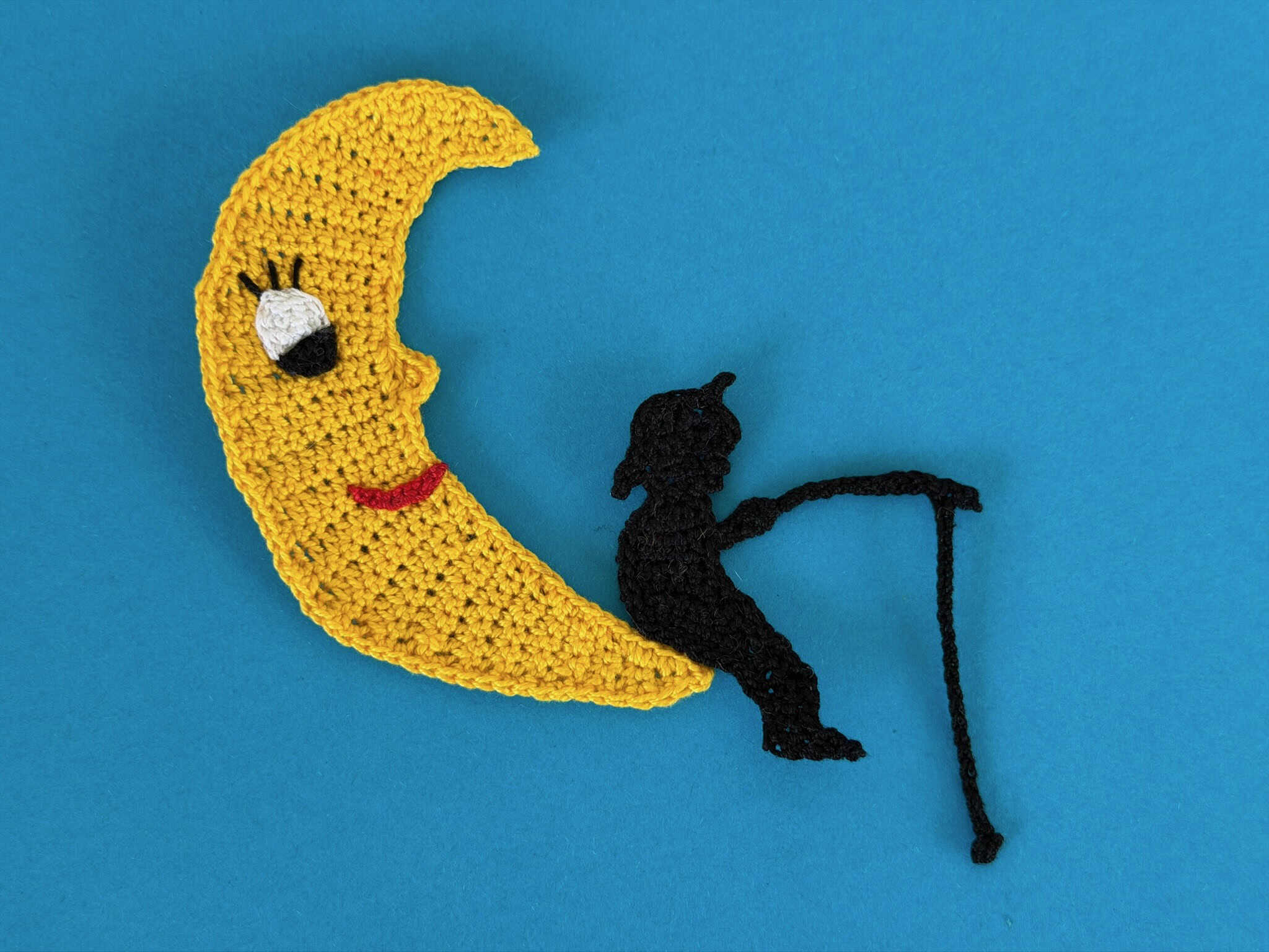 Finished crochet fishing boy 2 ply with moon landscape