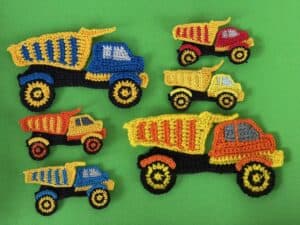 Finished crochet dump truck 2 ply group landscape