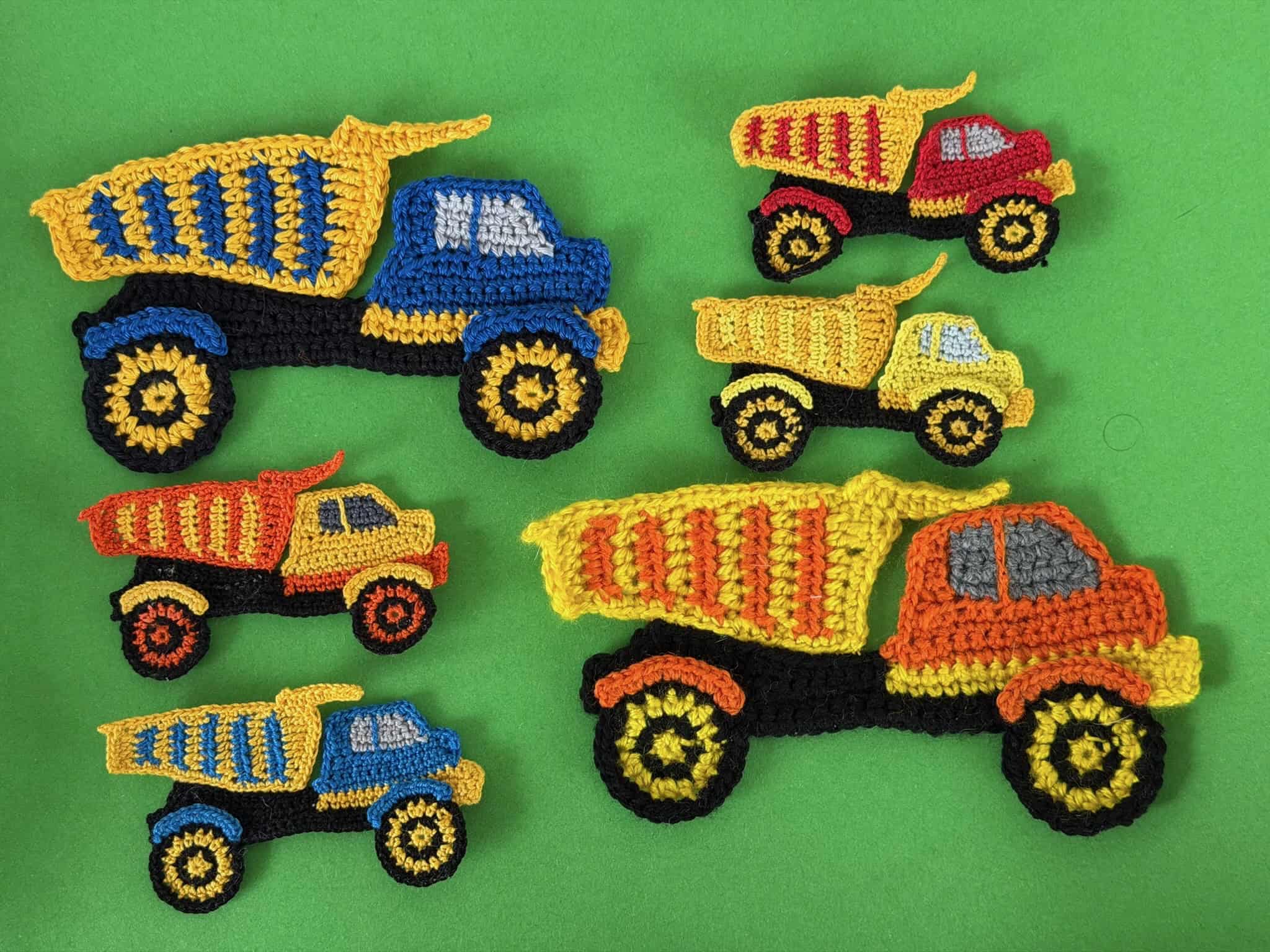 Finished crochet dump truck 2 ply group landscape