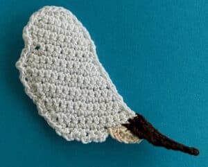 Crochet kookaburra 2 ply tail stitched together