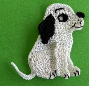 Crochet dalmatian pup 2 ply body with far back leg