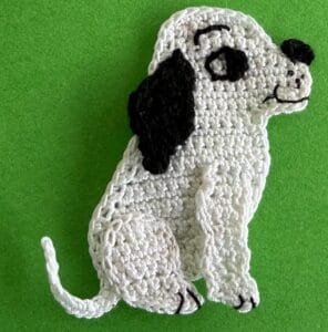 Crochet dalmatian pup 2 ply body with near back leg