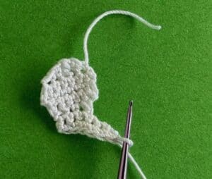 Crochet dalmatian pup 2 ply near back leg